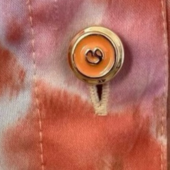St John Vintage Orange Yellow Tie Dye Enamel Button Down Blouse-Size 14 - Picture 4 of 5